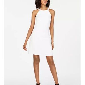 Adrianna Papell womens scalloped a-line white dress size 4